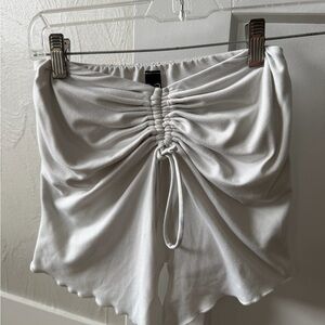 Windsor White Satin Ruched Drawstring Crop Top
